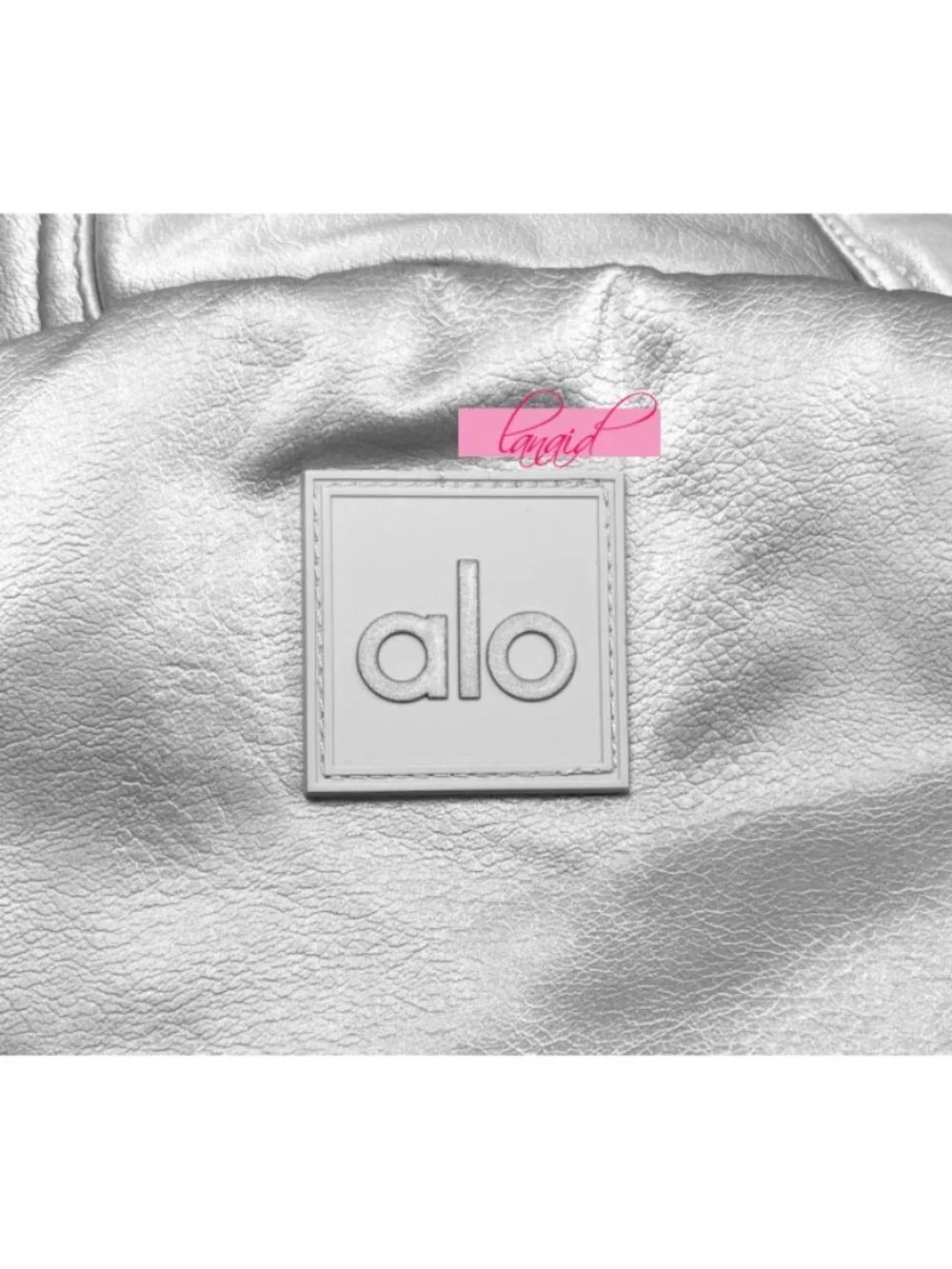Alo Orion Cropped Puffer Silver Ivory Shiny Metallic Warm Sherpa-Lined Coat L